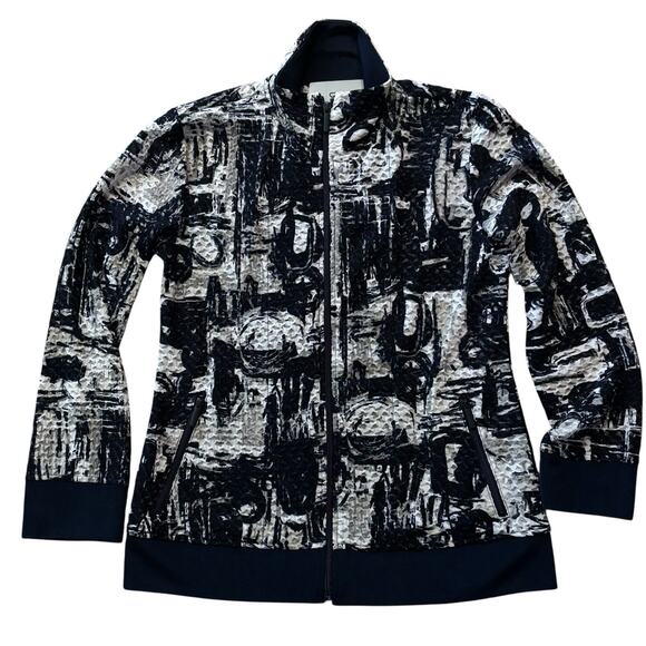 Chico's Travelers Collection Geometric Full Zip Jacket Blue White Gray 0/Small - Picture 1 of 5